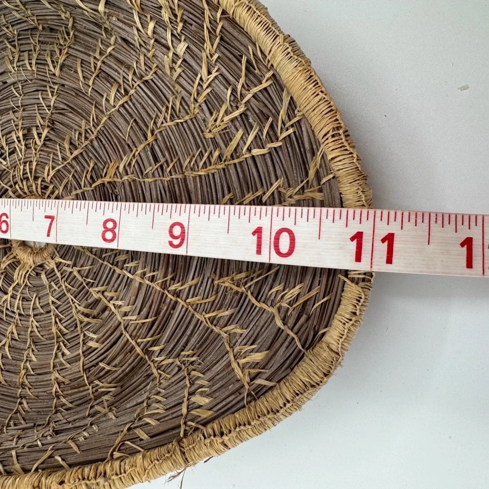 Vtg Handmade Pine Needle Gathering Basket Wrapped Handle Southern Folk Art Decor